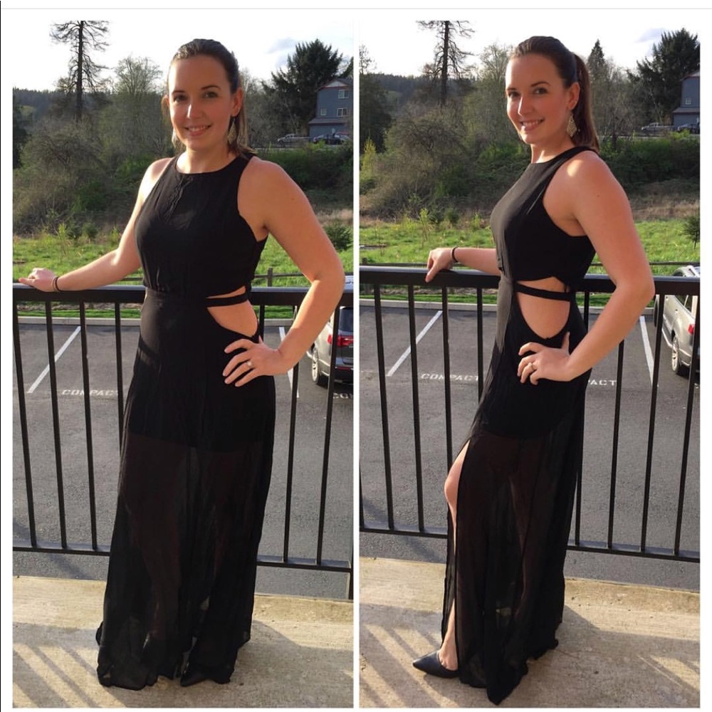 NWT Long black cutout dress with front/side slit